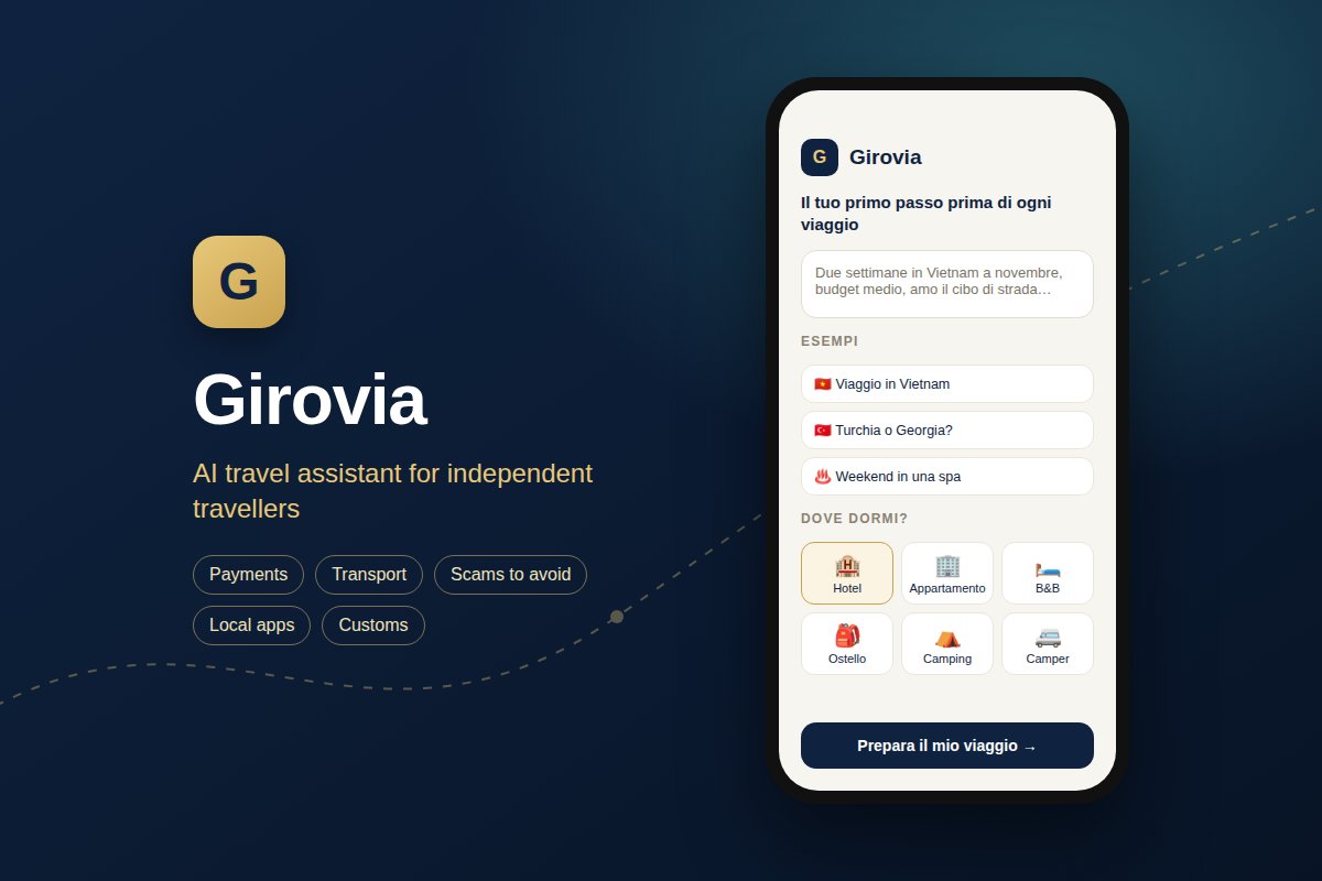 Girovia AI travel assistant app interface for independent travellers
